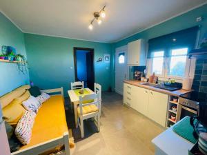 Kuchyň nebo kuchyňský kout v ubytování Colorful,newly renovated artistic apartment in the port of Gavrio