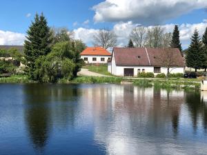 a house next to a lake with a house at Chalupa MILENA in Jindrichuv Hradec