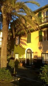 uma palmeira em frente a um edifício amarelo em Hotel Beau Rivage em Alassio