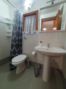 La salle de bains est pourvue d'un lavabo, de toilettes et d'un miroir. dans l'établissement Angolo del Mare - Casa Corallo Nero, à Favignana