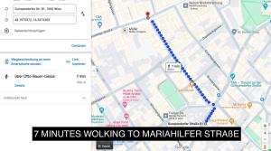 eine Karte der Minuten, die Sie zu Fuß zur Marshall Fuller Street gehen in der Unterkunft Direct city center-privat rooms-5 Minutes Mariahilferstraße in Wien