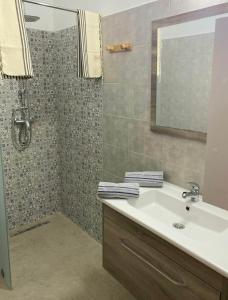W łazience znajduje się umywalka i prysznic. w obiekcie Djerba rêve vacances Zohra w mieście Midun