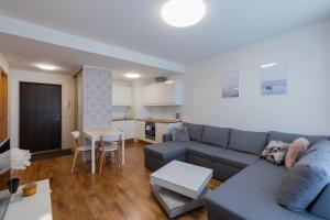 a living room with a couch and a table at Aida City Center Apartment in Pärnu
