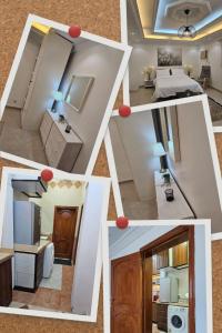 a collage of four pictures of a room at شقة هادئة بمساحة كبيرة بحي التنعيم بمكة المكرمة غرفة نوم واحدة فقط in Murshidīyah