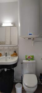 ein Badezimmer mit einem weißen WC und einem Waschbecken in der Unterkunft Cabourg Plage in Cabourg