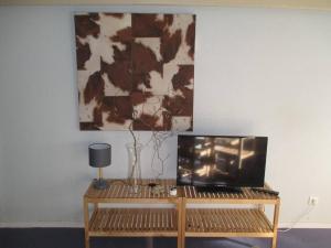 a tv sitting on top of a wooden table at Appartement La Mongie, 2 pièces, 6 personnes - FR-1-404-24 in La Mongie