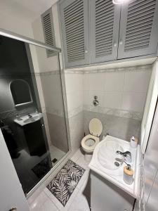 a bathroom with a toilet and a sink and a shower at Apartamento a pasos de todo. in Punta del Este