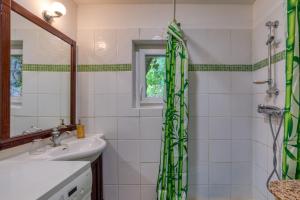 un bagno con lavandino e doccia di Gîte Gaia a Poussan Altre 16 foto