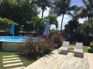 twee stoelen en een zwembad met palmbomen bij La Jolie in Baie-Mahault +9 foto's