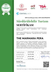 Ett certifikat, pris eller annat dokument som visas upp på The Marmara Pera