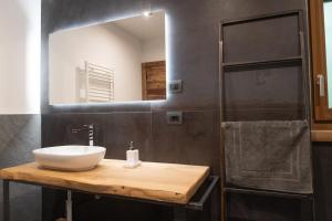 a bathroom with a sink and a mirror at Chalet Aquila - Chalet Maso Vecchio fra le montagne del Trentino in Castello Tesino +11 photos