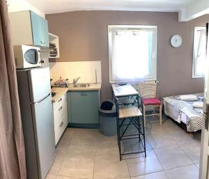a small kitchen with a sink and a refrigerator at Studio CHIAPELLA in Chambéry