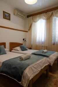 サラエボにあるBed and Breakfast Vijecnicaの窓のある寝室にベッドが2つある
