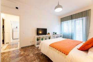 Un dormitorio con una cama y un televisor de pantalla plana. en Flower Apartment, en Roma