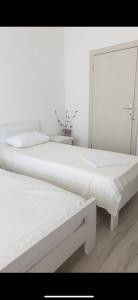 two beds sitting next to each other in a room at Pipo apartmentS in Ulcinj