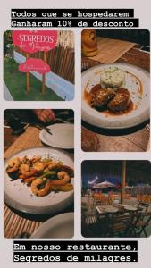 een collage van verschillende foto's van voedsel op borden bij Suíts Praia Bonita em Milagres in São Miguel dos Milagres