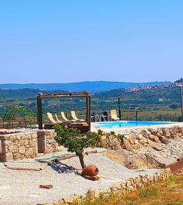 a small tree sitting next to a swimming pool at Casa na Serra da Estrela - Solar do Prazo in Gonçalo