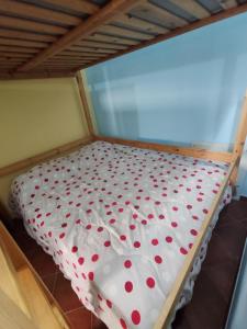 ein Bett mit roten Herzen in einem Zimmer in der Unterkunft CASA ELENA in Sanremo