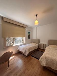 1 Schlafzimmer mit 2 Betten und einem Fenster in der Unterkunft Green Garden View Apartment Near Zorlu Center in Istanbul