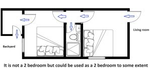 a diagram of a bathroom with arrows pointing in different directions at Quad Room with En Suite Bathroom 0362 in Toronto