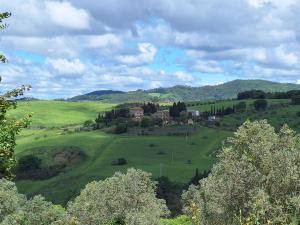 a house in the middle of a green field at LaCollinaTuscany between San Gimignano and Volterra in Volterra