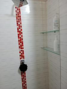 een douche met een rode en witte geruite paal bij Confortable Aparta Estudio al Norte in Neiva