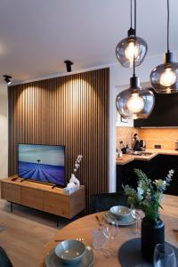 Televiisor ja/või meelelahutuskeskus majutusasutuses Trendy apartment in Haapsalu center