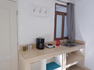 a kitchen with a sink and a coffee maker on a counter at Casa Jasso in Guanajuato