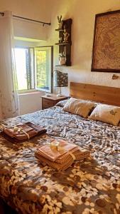 1 dormitorio con 1 cama grande y toallas. en Casa Amiata 2, en Montelaterone