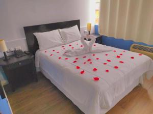 a bed with a bunch of red hearts on it at Rio Boutique Hotel in Pucallpa
