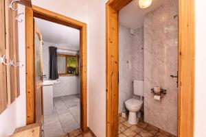 a bathroom with a toilet and a doorway at Haus Drischlag Fewo Drischlag 1 in Ramsau +13 photos