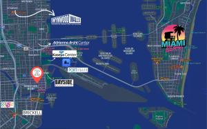 um mapa da cidade de Miami com atrações em Luxury Loft Miami Downtown Brickell em Miami