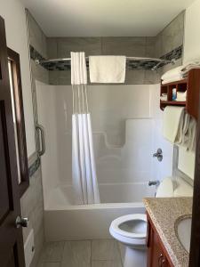 bagno con doccia e servizi igienici. di All Star Inn & Suites a Wisconsin Dells
