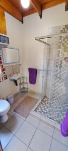 a bathroom with a shower and a toilet and a sink at Die Boma Eenheid in Rayton +16 photos