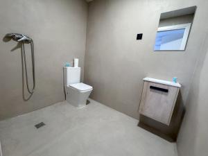 a bathroom with a toilet and a shower at Los Alcores 2.0 in Torremolinos