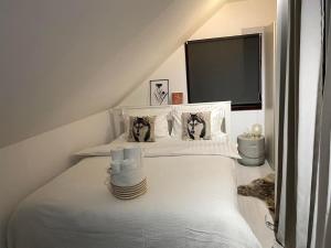 Şotrile的住宿－Chalet Husky，白色客房 - 带两张床和平面电视