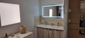 a bathroom with a sink and a mirror at Chambre indépendante avec terrasse privative in Le Revest-le-Eaux