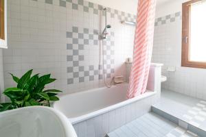 a bathroom with a white tub and a shower at Il Melograno in Tavernelle