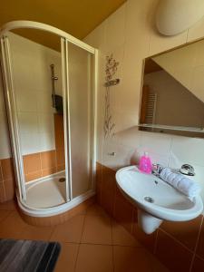 Koupelna v ubytování Apartmány Podťaté