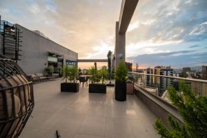 a rooftop patio with potted plants on a building at Loft Hotel Apartment in Addis Ababa