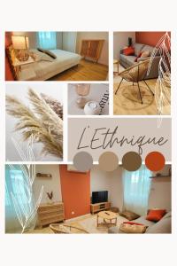 a collage of photos of a living room and furniture at Appartements à thème in Clermont-Ferrand