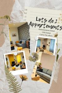 a collage of photos of a living room with furniture at Appartements à thème in Clermont-Ferrand