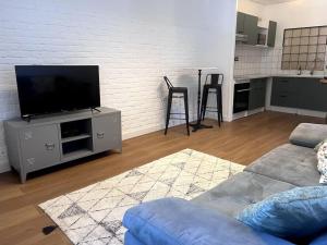 Una sala de estar con un sofá y un televisor de pantalla plana. en Appartement Gabules, en La Ciotat