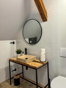 a bathroom with a sink and a mirror at Las Palmas in Bysławek