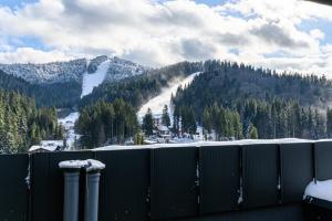 a view of a snow covered mountain with trees at AYASI Luxury Apartment Predeal in Predeal