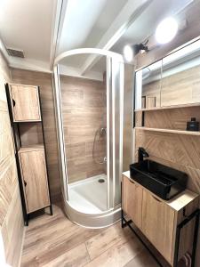 a bathroom with a shower and a sink at Ma Montagne Chic 4 in La Bresse