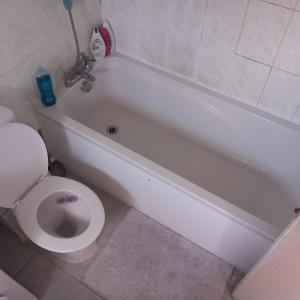 a white bath tub in a bathroom with a toilet at Wara in Kingston upon Thames +10 photos