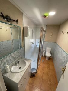 ein Bad mit einem Waschbecken, einer Dusche und einem WC in der Unterkunft La Casa de mis Padres in Arahuetes