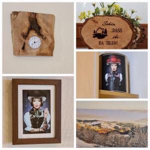 a collage of photos with a picture of a girl and a clock at Haus Föhrenbach in Schönenberg