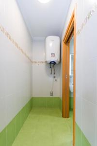 a small bathroom with a water tank and green tiles at Domus Lauri Palace Resort in Umag
